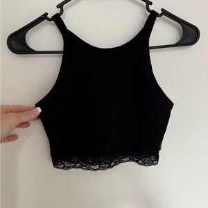 Colsie Black Tank Top with Lace Trim